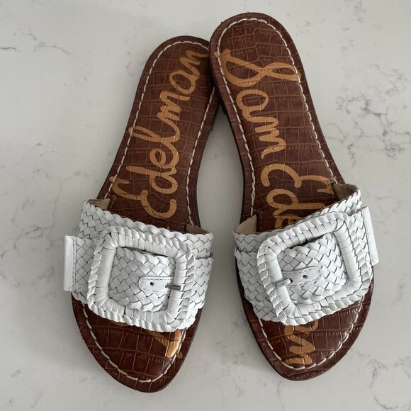 Sam Edelman Shoes - Sam Edelman Gabriela Slip On Leather Sandals w Weave Buckle Detail Off White 7.5